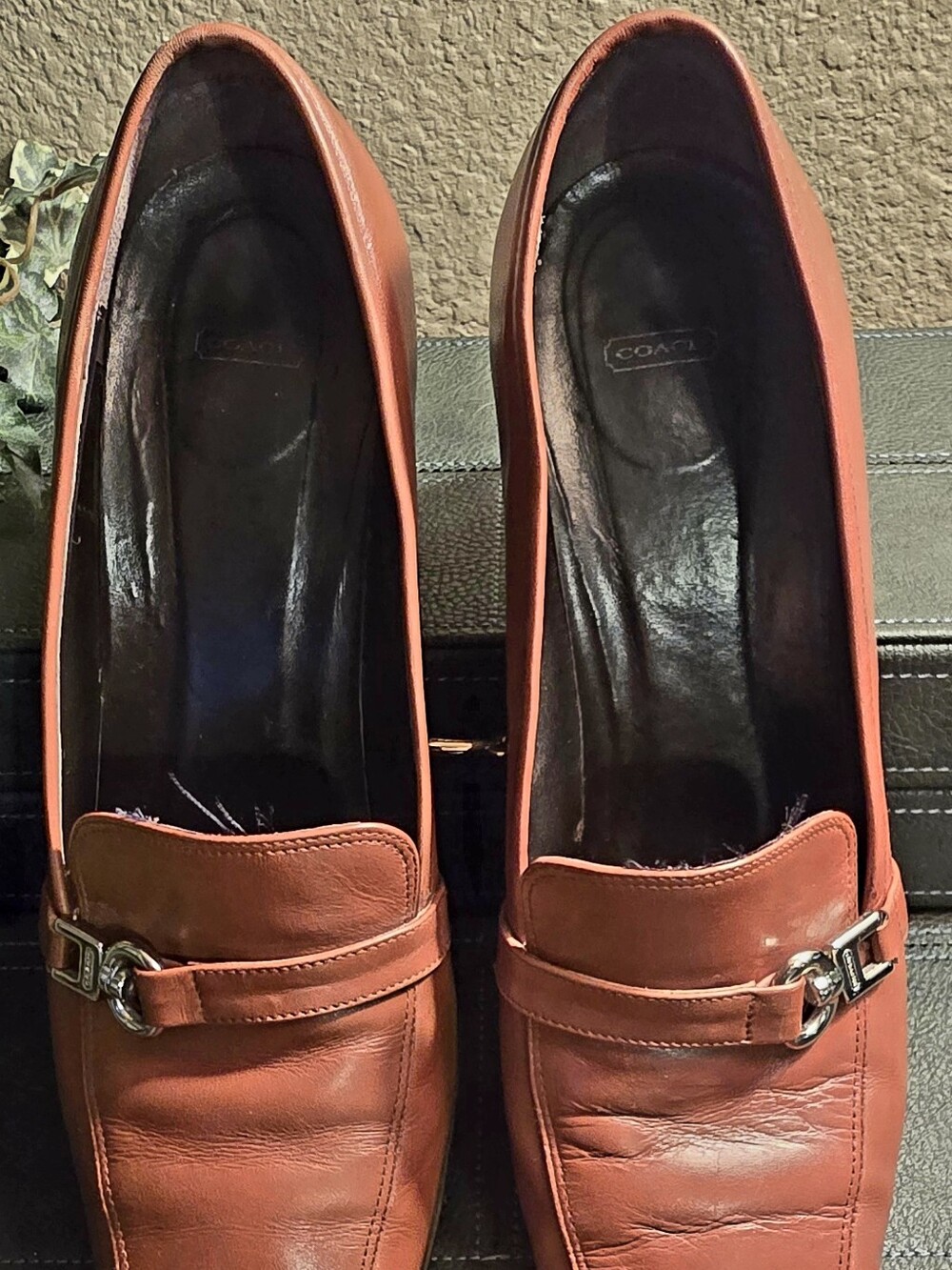 Coach Women's Rust Brown Leather Heels with Silver Hardware - Picture 2 of 5